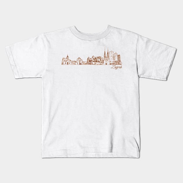 Zagreb hand drawn skyline Kids T-Shirt by SerenityByAlex